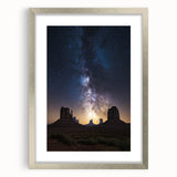 Silver-framed landscape artwork showcasing a vibrant desert scene, complete with a white mat, perfect for enhancing home decor with a modern touch.