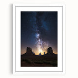 Desert landscape framed artwork with a white mat, showcasing warm tones of orange and beige, perfect for home decor or office interiors, enhancing any space's aesthetic.