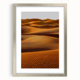 Framed landscape artwork depicting serene sand dunes, presented in a silver mat and frame, ideal for modern home decor. Perfect for nature lovers seeking to enhance their living space.