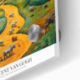 Large abstract wall art inspired by Van Gogh on acrylic glass, featuring swirling blue and yellow tones.