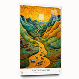 Impressionist-style landscape painting on acrylic glass, featuring swirls of vibrant blues and yellows.