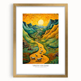 Extra large abstract art print inspired by Van Gogh, featuring swirling blues and yellows on a textured canvas.