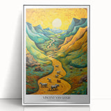 Acrylic print of Van Gogh impressionist painting in vibrant colors, framed in white, suitable for modern art wall decor.
