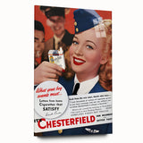 Vintage Chesterfield Cigarettes Ad Poster | Retro Flight Attendant Art