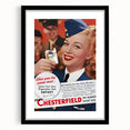 Vintage Chesterfield Cigarettes Ad Poster | Retro Flight Attendant Art
