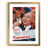 Vintage Chesterfield Cigarettes Ad Poster | Retro Flight Attendant Art