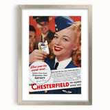 Vintage Chesterfield Cigarettes Ad Poster | Retro Flight Attendant Art