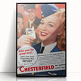 Vintage Chesterfield Cigarettes Ad Poster | Retro Flight Attendant Art