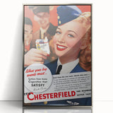Vintage Chesterfield Cigarettes Ad Poster | Retro Flight Attendant Art