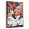 Vintage Chesterfield Cigarettes Ad Poster | Retro Flight Attendant Art