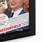 Vintage Chesterfield Cigarettes Ad Poster | Retro Flight Attendant Art