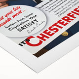 Vintage Chesterfield Cigarettes Ad Poster | Retro Flight Attendant Art