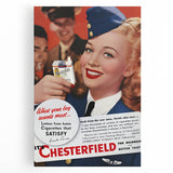 Vintage Chesterfield Cigarettes Ad Poster | Retro Flight Attendant Art