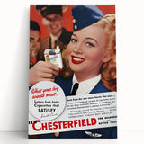 Vintage Chesterfield Cigarettes Ad Poster | Retro Flight Attendant Art