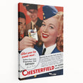 Vintage Chesterfield Cigarettes Ad Poster | Retro Flight Attendant Art