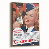Vintage Chesterfield Cigarettes Ad Poster | Retro Flight Attendant Art