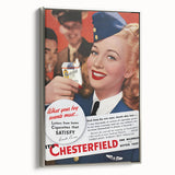 Vintage Chesterfield Cigarettes Ad Poster | Retro Flight Attendant Art