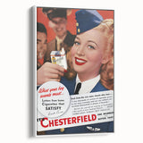 Vintage Chesterfield Cigarettes Ad Poster | Retro Flight Attendant Art