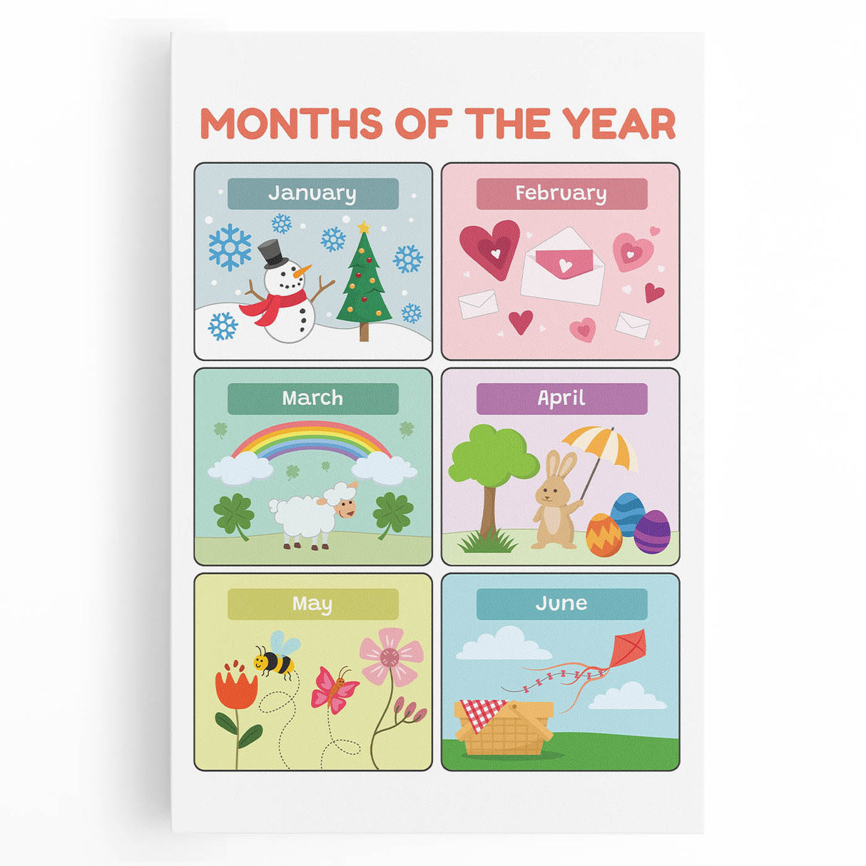 Months of the Year Learning Wall Art - Kids Educational Poster