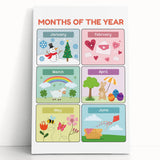 Months of the Year Learning Wall Art - Kids Educational Poster