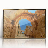 Mid-century modernist art of an Ethiopian landscape on a framed acrylic, featuring muted earth tones.