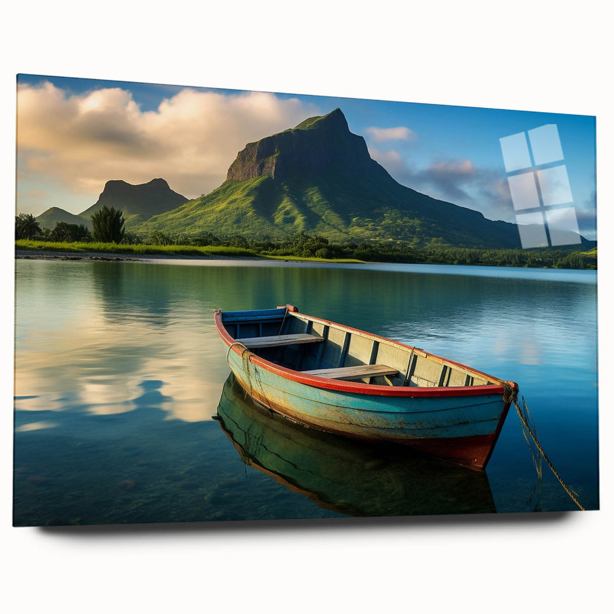 Acrylic print of a large abstract landscape showing vibrant sunset colors, ideal for bedroom or dining room art.
