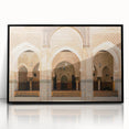 Large abstract wall art depicting a Moroccan landscape in earth tones on a framed acrylic, suitable for modern decor.