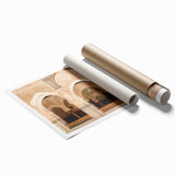 Extra large rolled print depicting a serene Moroccan landscape with subtle floral elements in earth tones.