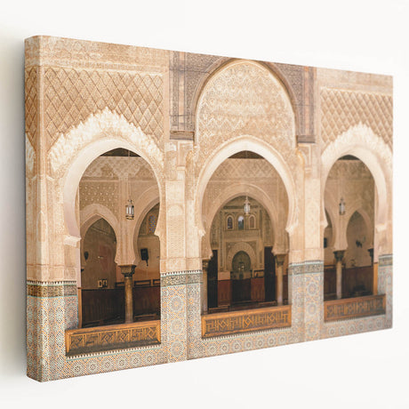 Large canvas print of a Moroccan landscape in earthy tones, ideal for kitchen wall art.