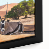 Extra large framed canvas featuring a textured depiction of a Namibian landscape with vibrant colors.