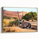 Framed canvas landscape art painting depicting a serene Namibian scenery in vibrant, colorful tones.