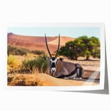 Extra large rolled print depicting an African savannah scene in muted earth tones, ideal for dining room wall art.