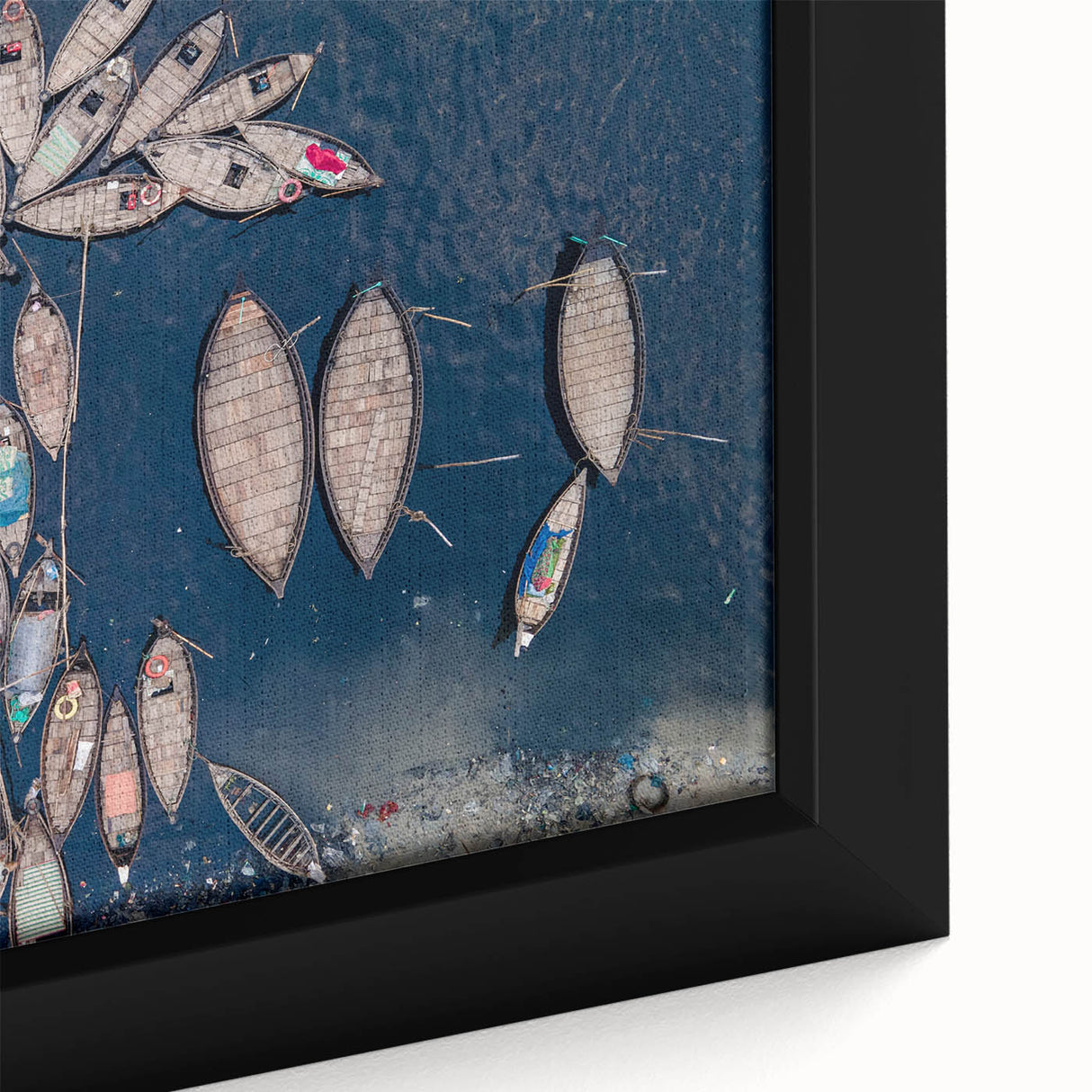 Extra large framed canvas of a textured, colorful Asian scenery in black, ideal for living room decor.