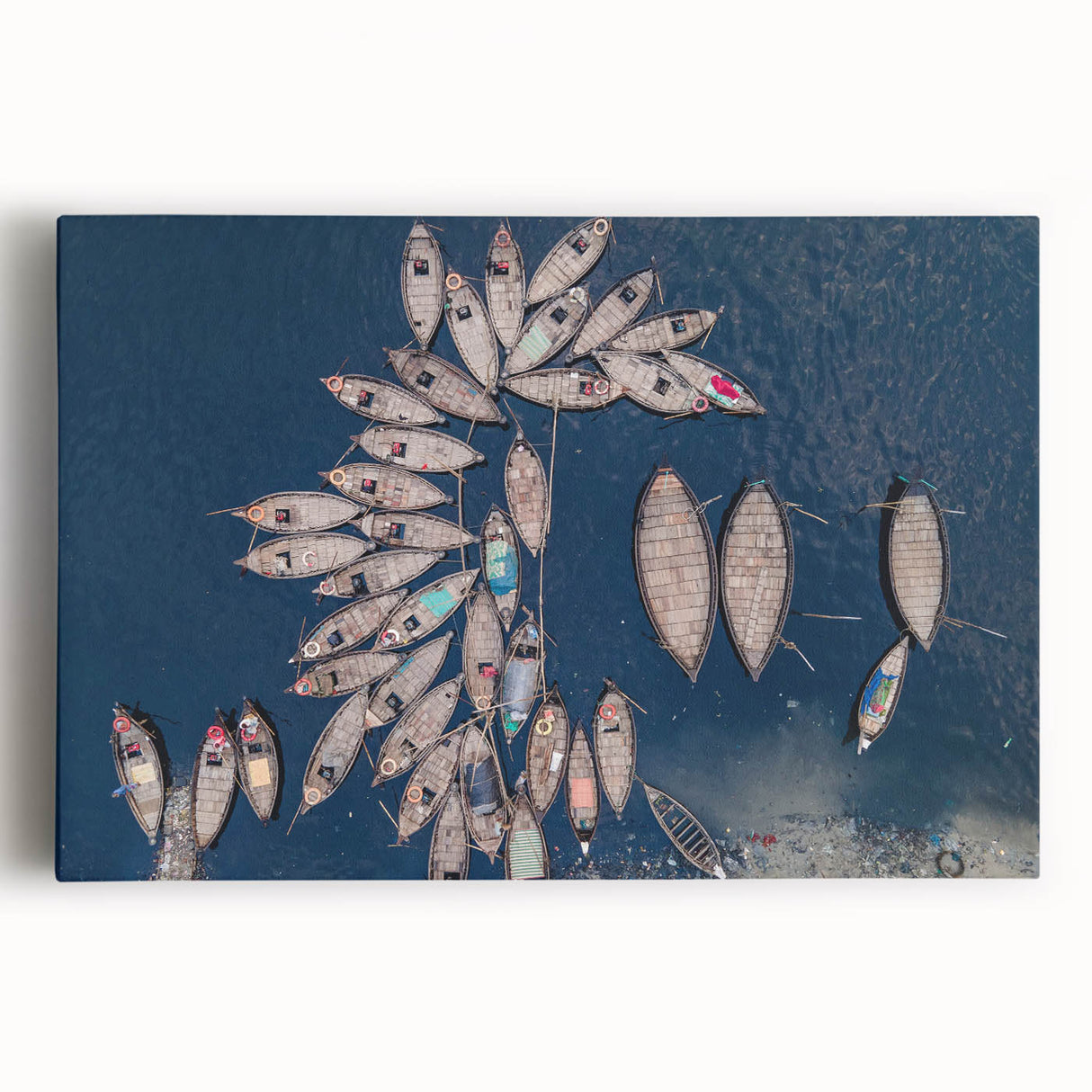 Black and white stretched canvas featuring a panoramic view of a Bangladesh landscape, ideal for kitchen wall art.