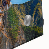 Large abstract wall art featuring a Bhutanese landscape in muted earth tones on acrylic glass.