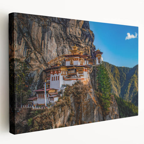 Large art print of Bhutan scenery on stretched canvas, featuring muted earth tones, ideal for kitchen wall decor.