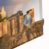 Large abstract wall art featuring mid-century modernist style in muted earth tones on acrylic glass.