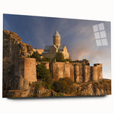 Large abstract wall art featuring a vibrant blend of colors on acrylic glass, ideal for bedroom or dining room decor.