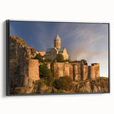 Black and white landscape art painting of Georgian scenery on framed canvas, suitable for bedroom wall decor.