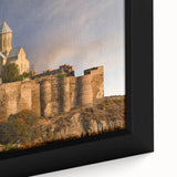 Extra large framed canvas featuring a textured, colorful Georgian landscape in primarily black tones.