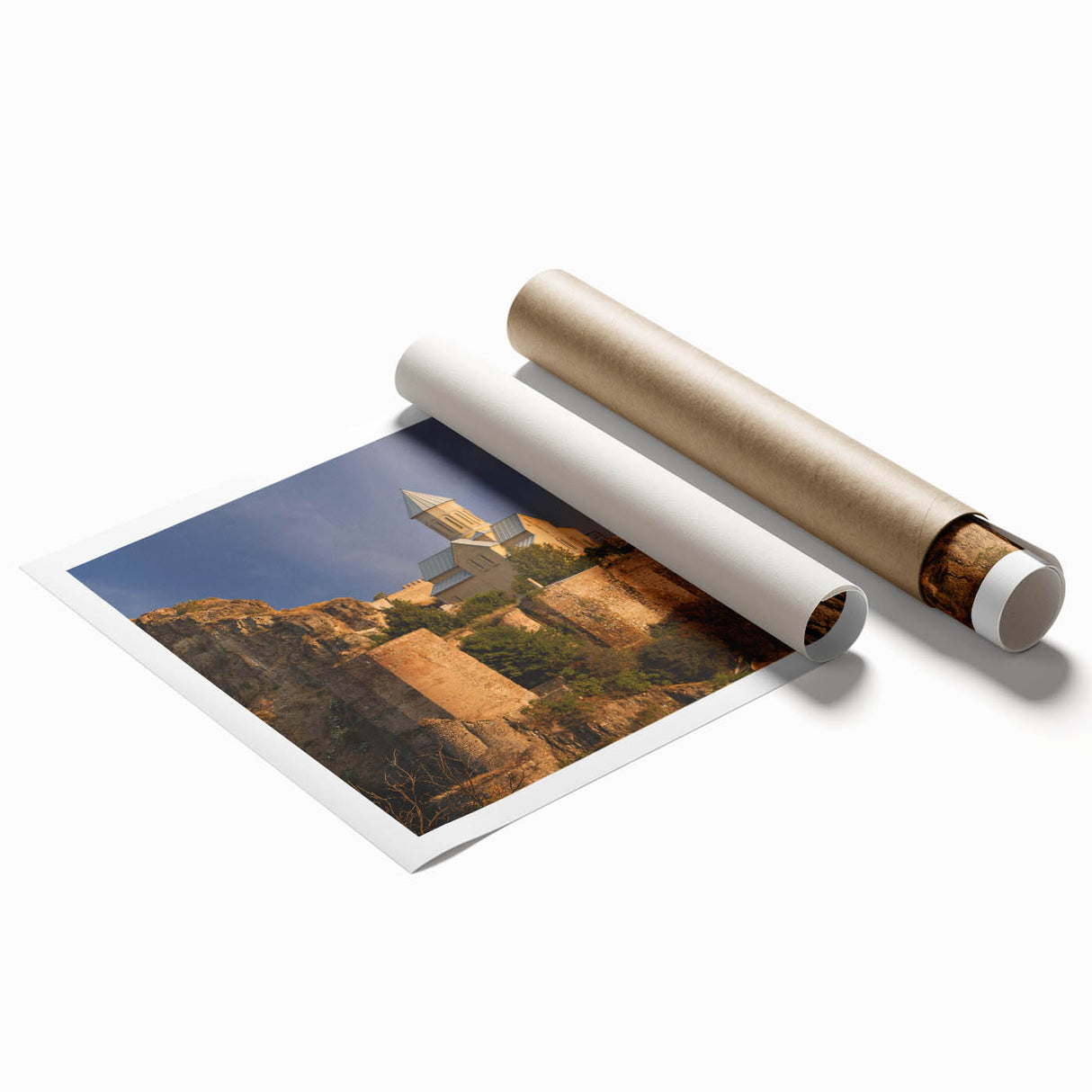 Extra large rolled print of a serene floral scene in muted greens and pinks, ideal for classy bathroom wall art.