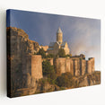 Large stretched canvas depicting a serene Georgia landscape in muted earth tones, ideal for kitchen wall art.