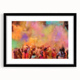 Extra large abstract art print depicting a colorful, textured scenery of India on a black framed canvas.