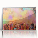 Acrylic print of a serene Indian landscape in soft pastels, framed in white, suitable for modern nursery decor.