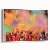 Vintage poster art of an Indian landscape in vibrant colors on a large framed canvas, suitable for living room decor.