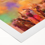 Art deco poster featuring a serene Indian landscape in muted earth tones, printed on rolled canvas.