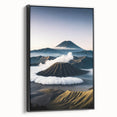 Black and white landscape art painting of an Indonesian scenery on framed canvas, ideal for bedroom wall decor.