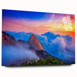 Large abstract wall art of an Asian scenery in muted earth tones on acrylic glass, ideal for bedroom or dining room decor.