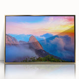 Framed acrylic print of a serene Korean landscape in soft gold and green hues, ideal for modern art wall decor.