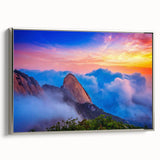 Landscape art painting of a scenic Korean village on framed canvas, featuring vibrant colors with a vintage poster style.